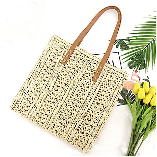 Image of Naimo Women Straw Beach Shoulder Bag Woven Tote Handbag Large Handmade Weaving Summer Casual Hobo Bag