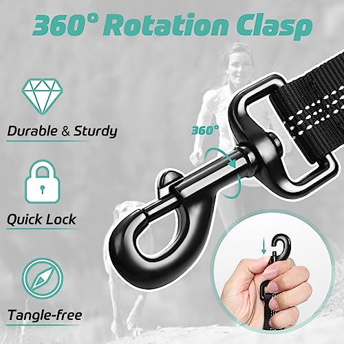 rabbitgoo Starke Bungee Hundeleine mit 2 Gepolsterten Griff und Metallhaken, Taktische Sicherheit Hundeführleine für Große/Mittlere Hunde,Elastische Ruckdämpfer Führleine, Schwarz 114-158cm