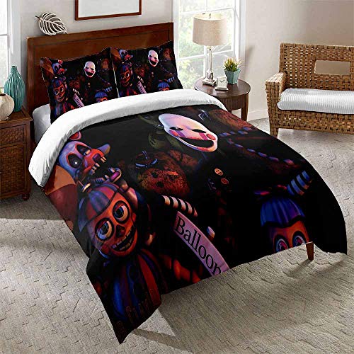 EU-VV Five Nights At Freddy'S Juego De Fundas Nórdicas Doble con Cierre De Cremallera Juego De Fundas De Edredón De 3 Piezas Microfibra Cepillada Ultra Suave ((150x200cm)-Cama de 90,Oso 06)