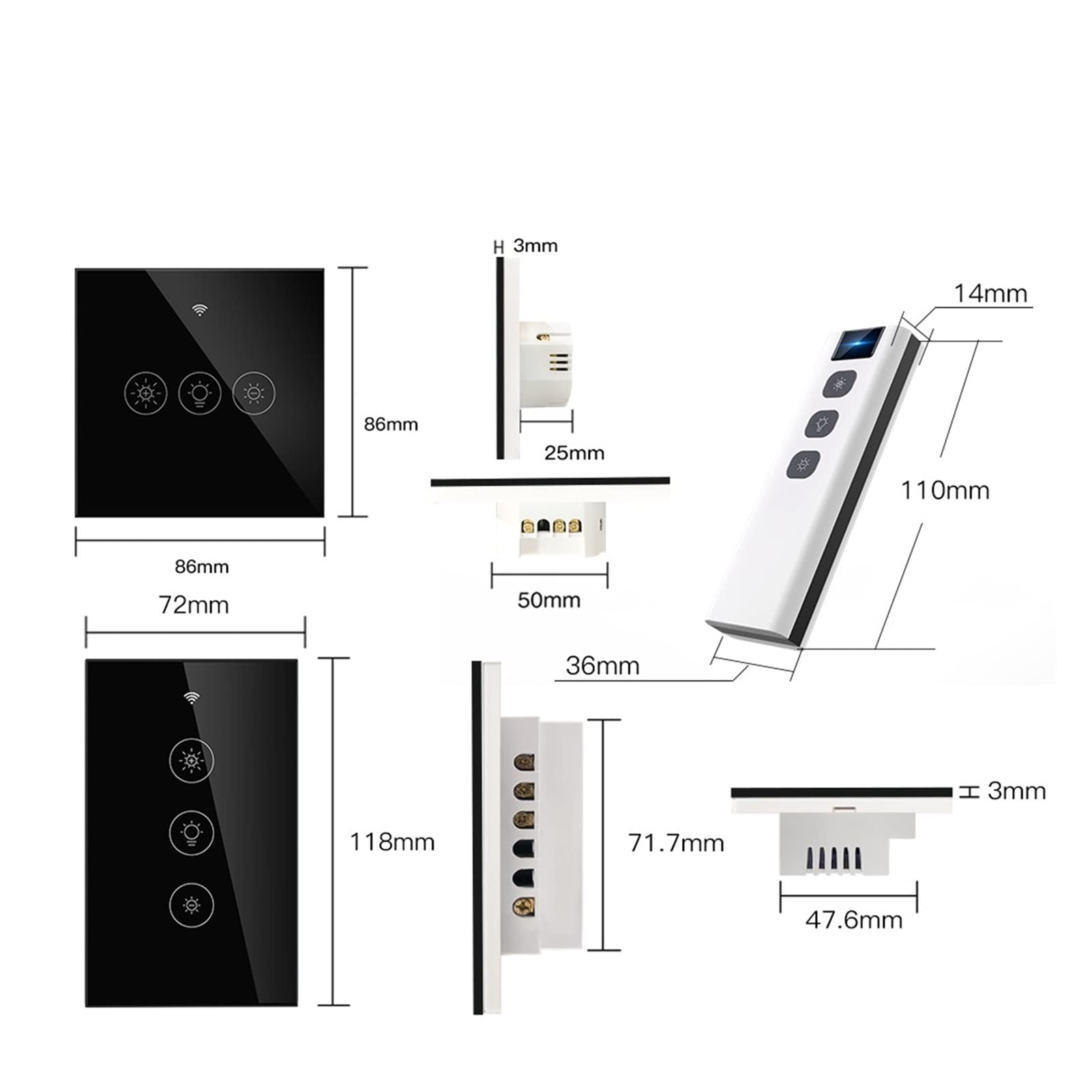 Interruptor Inteligente WiFi Interruptor de atenuación de luz Inteligente 2/3Way Muilti-Control Smart Control Work Smart Light Switch (Color : 4 Tamaño : W) (6 W)