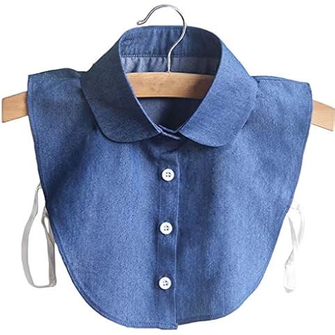 YiyiLai Women Denim Detachable Solid Elegant Fake Collar Half Shirt Blouse Blue Cover