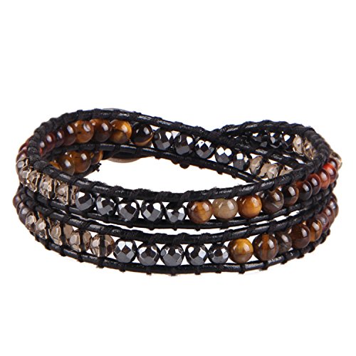 Image of KELITCH Double Wrap Bracelet Women Hand-Braided Turquoise Beads Bracelets Boho Leather Bracelets Bangle