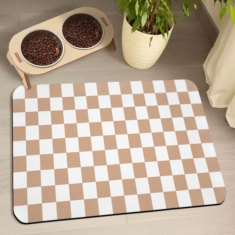 Dog Food Mats for Floors Waterproof, Pet Water Bowl Mats Pet Feeding Absorbent Placemats Plaid 16 * 24 inch — image 1