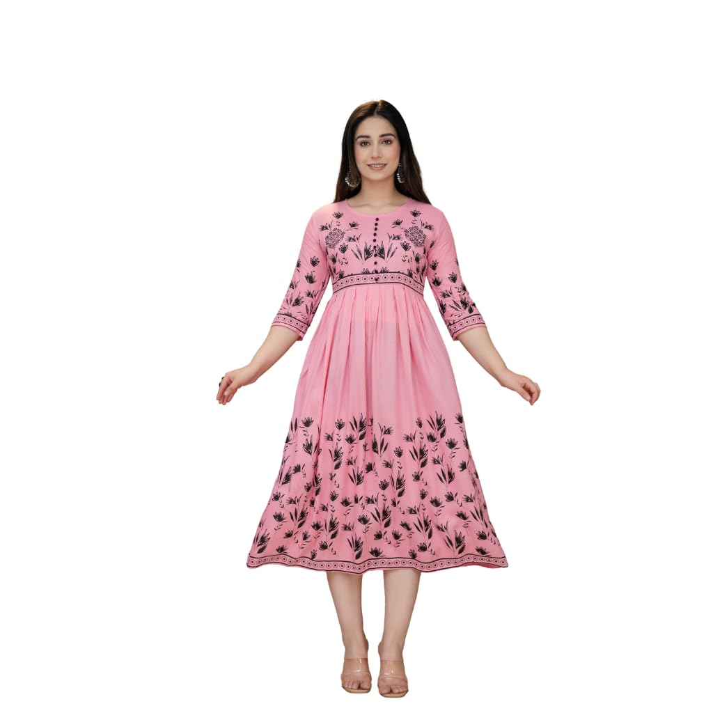 Traditional Women's Anarkali Kurti | Rayon Fabric A Line Flared Ethnic Kurti | 3/4 Sleeve | Round Neck Embroidered Anarkali | Calf Length | Perfect For Festive & Party | Casual & Office Wear for Women-image-47