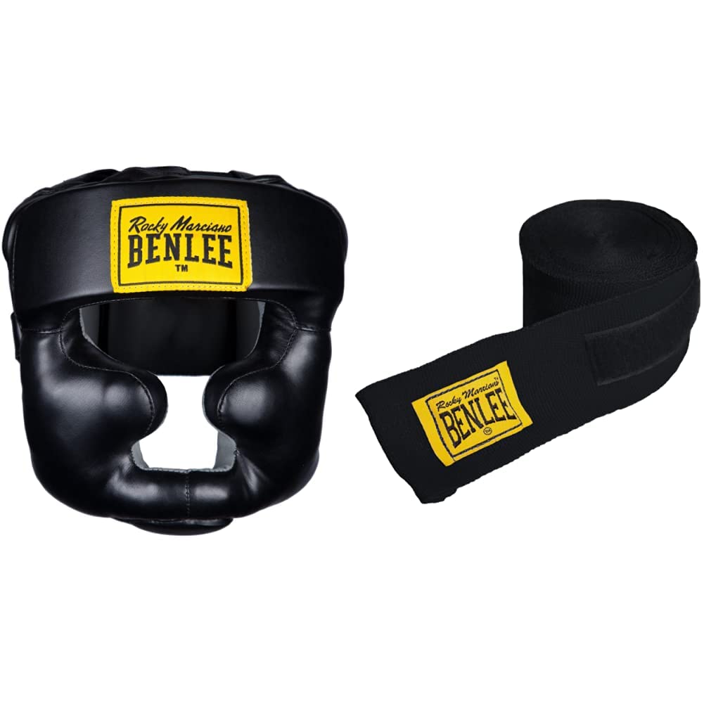 Kopfschützer Full Protection, Schwarz, S/M & BENLEE Unisex-Adult Rocky Marciano Boxbandagen, Schwarz, 3m