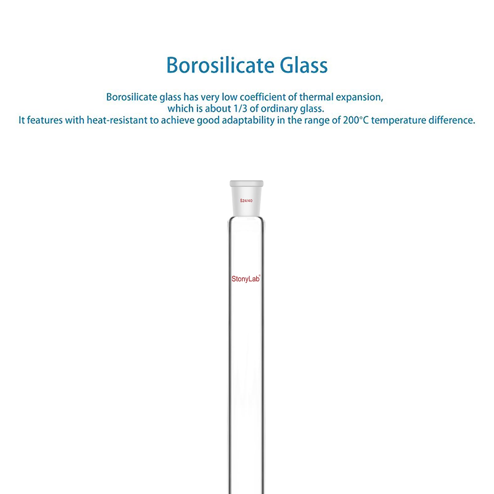 stonylab Columna de Cromatografía, Diámetro Interno de 38 mm, Longitud Efectiva de 305 mm, Disco Sinterizado G2, Junta Esmerilada 24/40, Vidrio de Borosilicato para Uso en Laboratorio