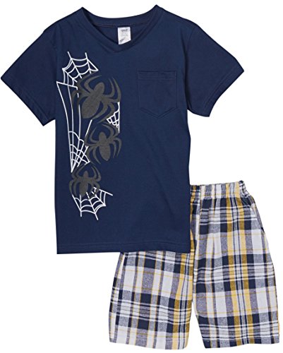 Image of ToBeInStyle Boys' 2-Piece Graphic Top & Plaid Shorts Outfit Set - Polo or V-Neck Tee