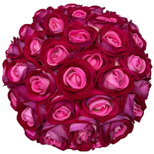 FagusHome 30 Pcs Silk Rose Artificial Flowers Roses Bulk Bouquet Fake Flowers Rose Heads with Stems for Home Wedding Decor (Red Pink)