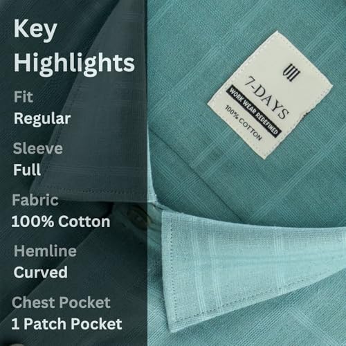 Image of 7-DAYS Men's Premium Formal Shirts - Regular Fit, Full Sleeve, 100% Pure Cotton, Self-Design, with Pocket - Stylish Office Shirts for Men