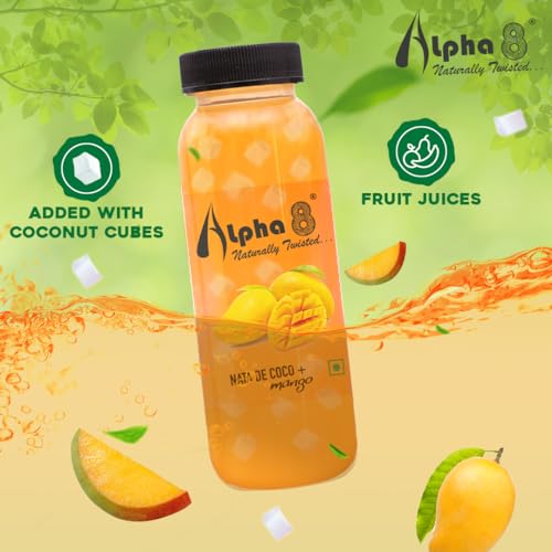 Image of ALPHA 8 FRUIT Juice with NATA De Coco Coconut Cubes Natural Energizer & Immunity Booster, Healthy Juice, High Fiber, Real Natural Taste (Mango Juice, Pack of 12)