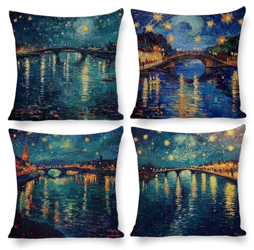 クッションカバー 4枚セット 60x60cm 正方形 おしゃれ かわいい 北欧 隠しファスナー 亜麻 ソファ背当て 装飾枕カバー 座布団カバー 家庭装飾 車 椅子 飾り 四季通用 インテリア 女性 祝日のプレゼント (スターブリッジ) q-734