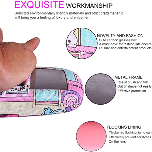 Image of ADBGV Cute Stylish Hard Shell Eyeglasses Cases Protective Case Storage Box With Glasses Cloth Eyeglass Strap for Girl Teen