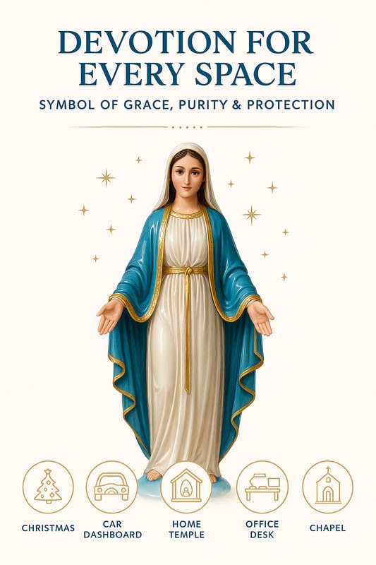 Image of Immaculate Mary Figurine | Christmas Prayer Statue, Marble-Look Decorative Showpiece for Home Office, Car Dashboard Idol, Spiritual Blessing Idol & Christian Gift Item