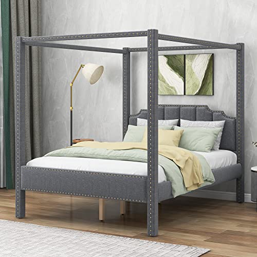 Citylight Queen Size Upholstery Canopy Platform Bed With Headboard,Queen Platform Bed Frame With Slat Support Legs For Teens Adults, No Box Spring Needed (Queen,Gray) #TOP13