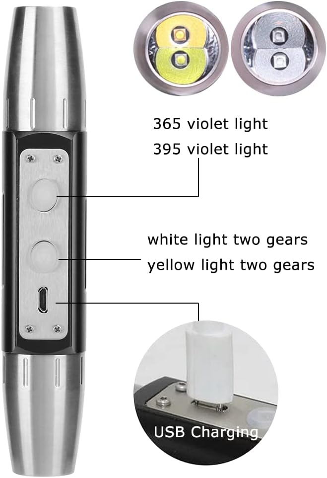 Watris Veiyi Expert Jade Flashlight, Jade Appraisal Light, Jewelry Identification Torch, Dual-Head 4 Light Sources, USB Rechargeable Flashlight