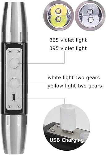 Miniatura 2 de Watris Veiyi Linterna de jade experto, luz de evaluación de jade, antorcha de identificación de joyas, 4 fuentes de luz de doble cabeza, linterna