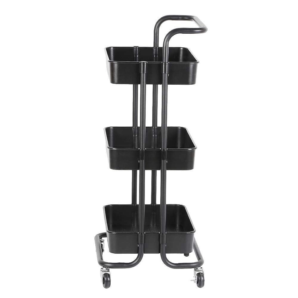 Rollwan 3 Etan - Recipiente multiusos de metal y plástico, 43 x 36 x 86 cm, ideal para pasatiempos, oficina, baño, cocina, solución de almacenamiento versátil en color negro
