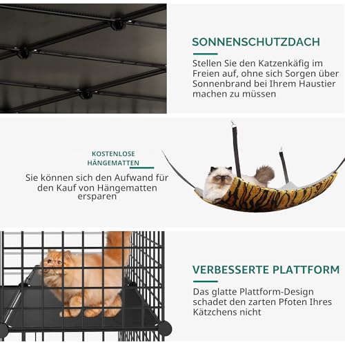 YITAHOME Großer Katzenkäfig mit Aufbewahrungswürfel DIY Indoor Katzengehege Metall-Katzenlaufstall mit großer Hängematte für 1–4 Katzen, 4-stöckige Katzenhütte für Katzen, Schwarz 140 x 140 x 140 cm