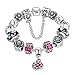 BAMOER 2015 "April New Arrival" Vintage Silver Charm Bracelet for Women with Exquisite Hand-painted Flower Glass Bead and Safety Chain