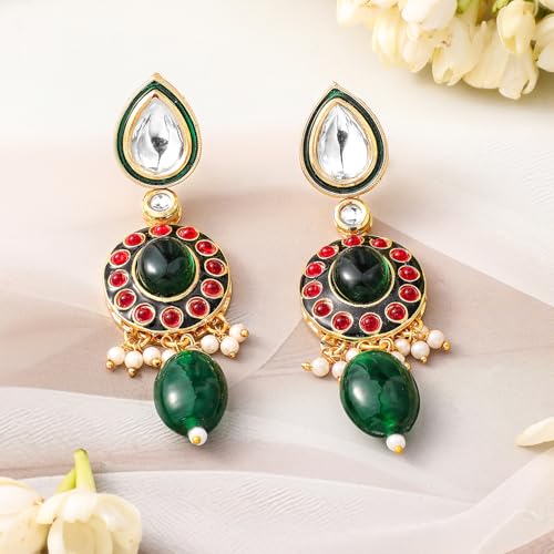 Image of Rubans Necklace Maangtikka Set Gold Plated Kundan & Pearl Jewellery Gift for Women & Girls