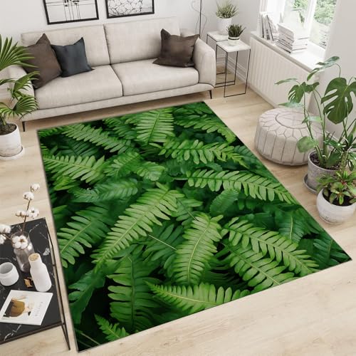 Alfombra de área con diseño de jardín verde 3D, lavable con flores silvestres y hojas, suave y fácil de limpiar, ideal para felpudos, porche, oficina, 90 x 150 cm