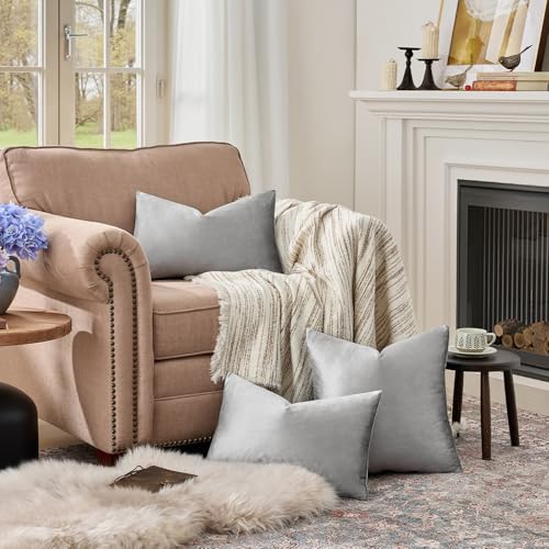 Image of GIGIZAZA 12x20 Velvet Small Pillow Covers, Set of 2 Dark Grey Lumbar Throw Pillows Modern Covers for Living Room Decorative Luxury Solid Couch Sofa Pillow Cases