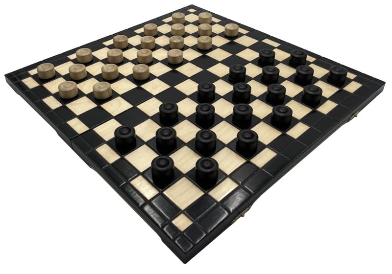 Jeu de Dames - Checkers 100 Champs Noirs - Échiquier Pliable - |40 x 40 cm|- en Bois & 40 Jeux de Dames |2,5 cm|- Checkers Set