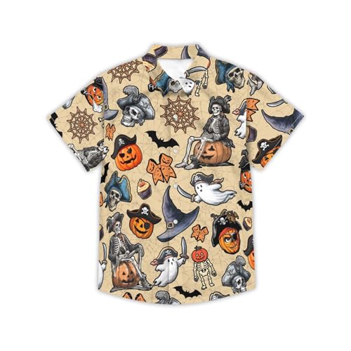Image of THE PIRATE KING Funny Pirate Hawaiian Shirt Boys Girls Beach Tropical Casual Short Sleeve Button Down Shirt for 5-14 Years