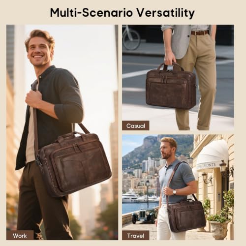Image of RAINSMORE Messenger Bag for Men 16 inch Vintage PU Leather Laptop Briefcase