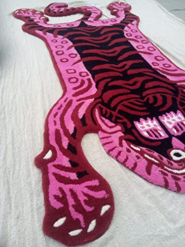 Tibetan Tiger Print Skin Area Rug For Home Decor Wall Hanging For Living Room Bedroom Anti-Slip Rug By Aftab Collection (Pink & Red, 2X3) (Rp001) #TOP6