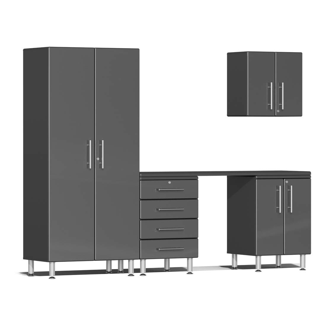Ulti-MATE UG22051G 5-Piece Garage Cabinet Kit with Channeled Worktop in Graphite Grey Metallic