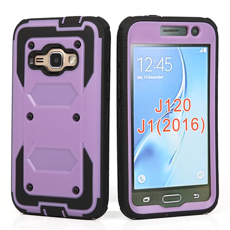 Asuwish Phone Case for Samsung Galaxy J1 2016/Amp 2/Express 3/Luna Cover Hybrid Shockproof Protective Cell Accessories Dual Layer Rugged Hard Bumper Drops Proof Slim Amp2 SM-J120A Women Men Purple