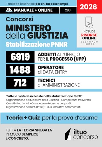 CONCORSO MINISTERO DELLA GIUSTIZIA - Stabilizzazioni PNRR: 6.919 Addetti all’Ufficio per il Processo, 1.488 Operatori Data Entry e 712 Tecnici di ... Facile con Teoria Chiara e Risorse Online