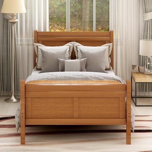 Harper & Bright Designs Solid Oak Wood Twin Bed Frame for Kids,Naturalista Kids Twin Platform Bed Frame with Headboard/Footboard/Wood Slat Support,No Box Spring Needed, Easy Assembly - Oak