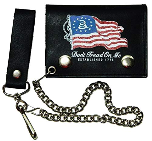 Gadsden american flag biker chain leather wallet tri fold