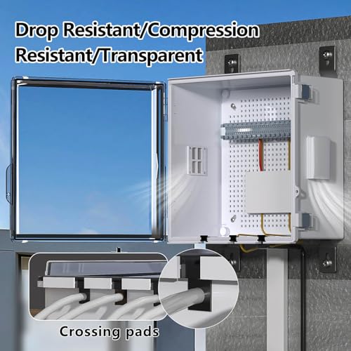 Image of ABS Electrical Junction Box, Ventilated Design, Cable Grommets, IP65 Waterproof Enclosure, Indoor /Outdoor Use with Mounting Panel. (Clear Cover, 11.9 inchx11.9 inchx7 inch)