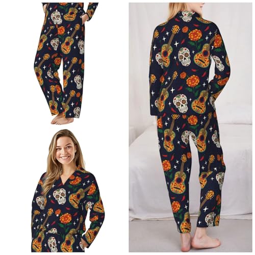 Image of Women'S Long Sleeve Pajama Set Soft Loungewear Button-Down Top & Elastic Waist Pants S- 2XL