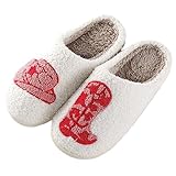 Cowgirl Hat Cowboy Boot Slippers for Women Men Cloud Concha Preppy Cute Slippers Cozy Comfort Fluffy Fuzzy Funny House Shoes HatBoot 40/41
