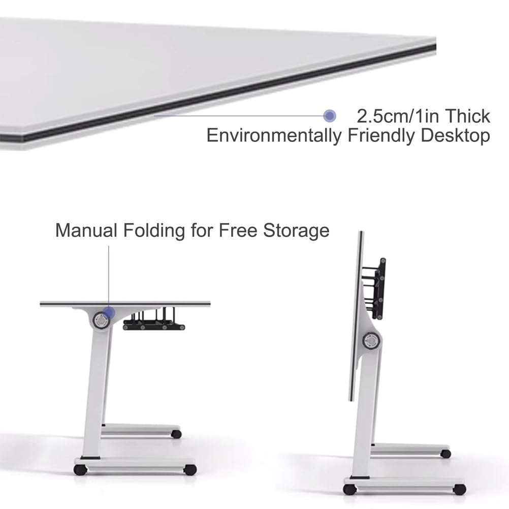 Mesa de conferencias Plegable móvil con Tapa abatible y Ruedas silenciosas, Ideal para Estaciones de Trabajo, oficinas, Salas de conferencias y Uso doméstico.