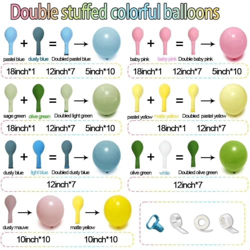 Image of Colorful Balloon Arch Double Stuffed Latex Blue Yellow Green Pink Balloons Wildflower Balloon Garland for Spring Flower Birthday Baby Shower Garden Candy Party Decoration
