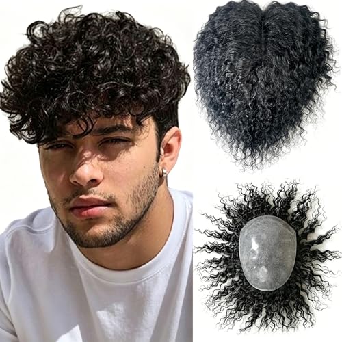 Postiche bouclé homme en cheveux bruts et base PU ultra-fine