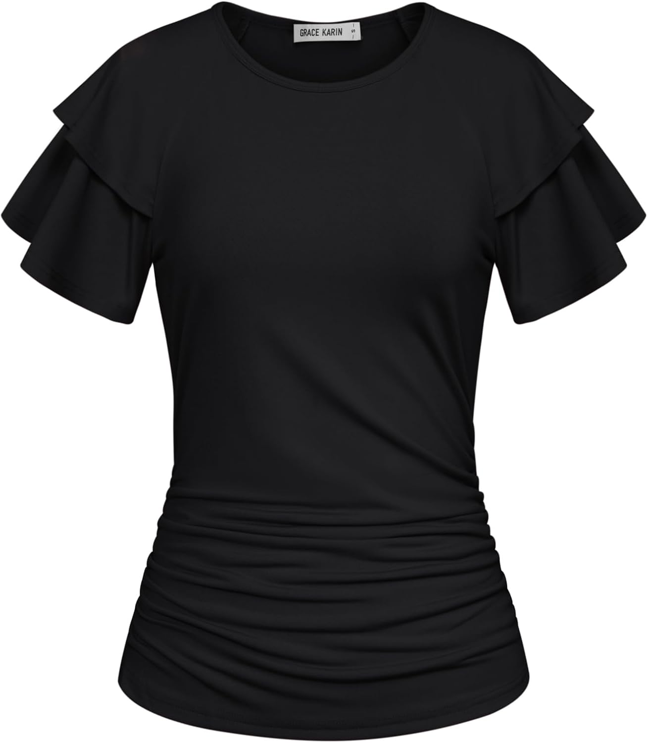 GRACE KARIN Summer Tops for Women Dressy Casual, Ruffle Short Sleeve Work Shirt, 2026 Spring Trendy Ruched Business Blouses