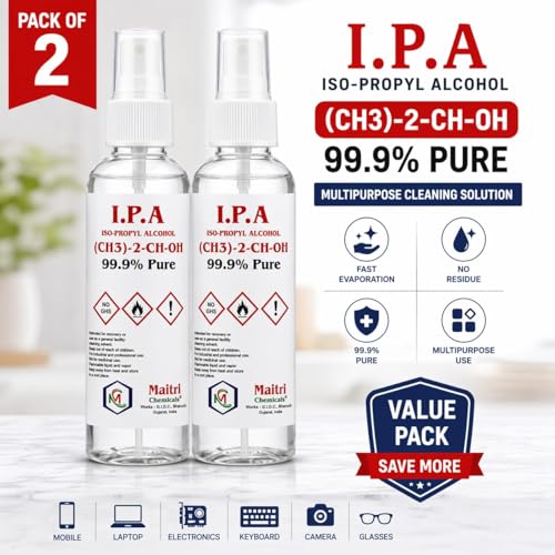 Image of IPA Iso-Propyl Alcohol 99.9% Pure | Multipurpose Cleaning, Lab, Electronics & Medical Use (100ml, Pack of 2)