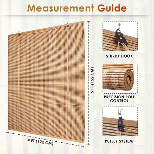 Image of Story@Home Bamboo Curtains for Outdoor W 4 ft x H 5 ft | Rope Mechanism Roll Up Down Bamboo Shade for Sunlight Dust Protection Window Chick Blinds for Balcony Restaurant Hotel Dhaba - Beige & Black