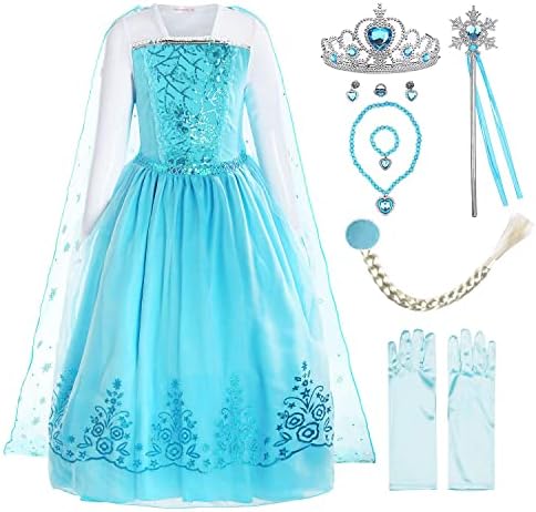 ReliBeauty Girls Sequin Princess Costume Long Sleeve Dress up, Light Blue (with Accessories), 4T (110)