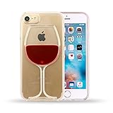 3D Red Wine Glass Transparent Hard Case Cover Shell for iPhone 7 (4.7 Inch) + Screen Protection Film Guard (for iPhone 7)