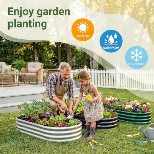 Image of Land Guard 2 Pack 4x2x1ft Galvanized Raised Garden Bed Outdoor, Heavy Duty Bottomless Metal Raised Planter Box for Vegetables, Flowers, Herbs, Backyard Patio Gardening, Silver