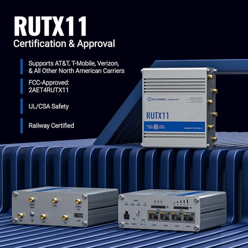 Image of Teltonika RUTX11 Industrial Cellular WiFi Router Dual SIM Card Slot - 4G LTE CAT 6, Speeds Up to 300 Mbps - LAN, WiFi, & Bluetooth LE Connectivity - RMS Compatible, Auto Failover (TELRUTX11100400)