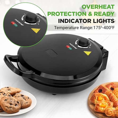 Image of NutriChef Countertop Pizza Maker | 1500W Non-Stick Electric Pizza Cooker | Make 12 inch Personal Pizzas, Eggs, Toast, Quesadillas & More | Cool-Touch Handles & Space Saving | Temp Range 175-400F | Black