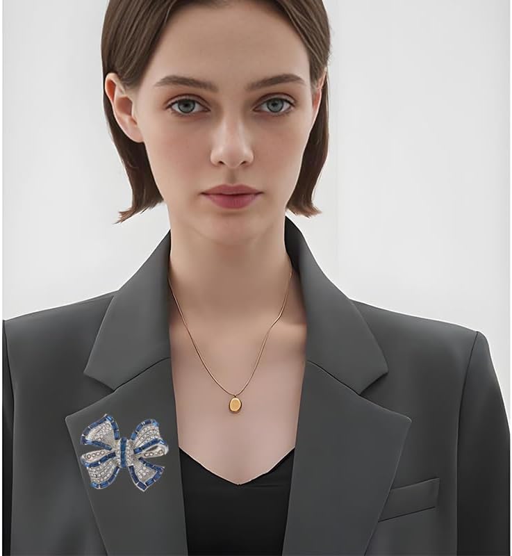 Rhinestone Bow Collar Brooch For Women Unique Crystal Ribbon bow Brooch Dainty Blue Rose Sparkling Ribbon Bow brooch Badge Clothing Accessory Jewelry Gift - Image 4